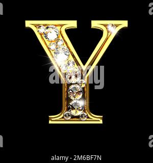 Y a isolé des lettres d'or avec des diamants sur le noir Banque D'Images