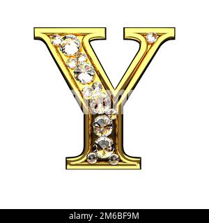 Y a isolé des lettres d'or avec des diamants en blanc Banque D'Images