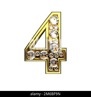 4 lettres dorées isolées avec des diamants en blanc Banque D'Images