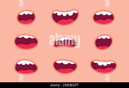 Bouche de dessin animé sourire. Visage rire avec la dent et la langue. Illustration vectorielle plate Illustration de Vecteur