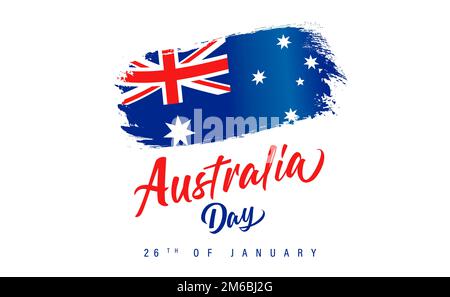 Lettrage et drapeau de grunge à l'occasion de la fête de l'Australie. Drapeau patriotique et texte isolés sur fond blanc pour la Journée de l'Australie, 26th janvier. Vecteur Illustration de Vecteur