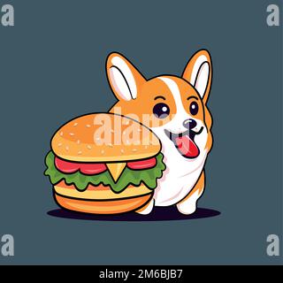 Illustration de dessin animé de hamburger mignon shiba inu manger EPS 10 Illustration de Vecteur