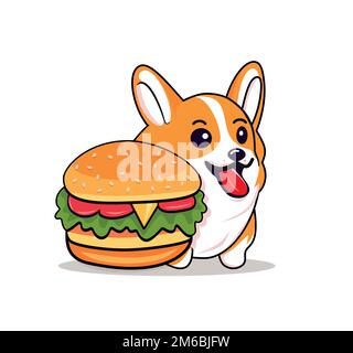 Illustration de dessin animé de hamburger mignon shiba inu manger EPS 10 Illustration de Vecteur