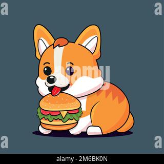 Illustration de dessin animé de hamburger mignon shiba inu manger EPS 10 Illustration de Vecteur