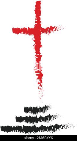 Dessin d'esquisse à vecteur transversal Golgotha, silhouette en croix noire et rouge isolée sur fond blanc Illustration de Vecteur