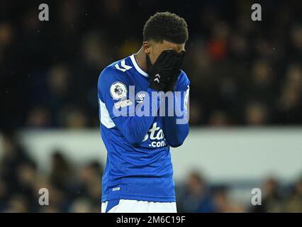 Liverpool, Angleterre, le 3rd janvier 2023. Demari Gray d'Everton a été abattu lors du match de la Premier League à Goodison Park, à Liverpool. Crédit photo devrait lire: Gary Oakley / Sportimage Banque D'Images