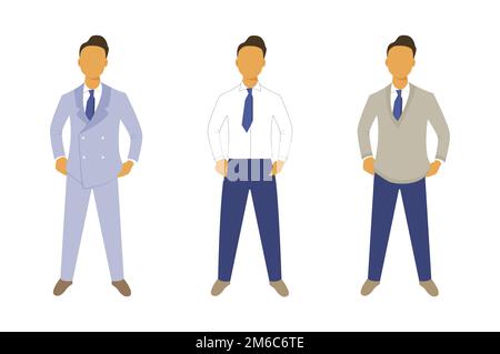 Hommes debout dans différents tissus de bureau. Style plat Illustration de Vecteur
