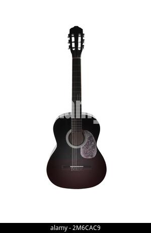 Guitare acoustique noire sur fond blanc Banque D'Images