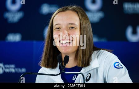 IGA Swiatek, de Pologne, s'entretient avec les médias après son deuxième match de ronde-Robin lors de la coupe unie de tennis de Brisbane 2023 sur 2 janvier 2023 à Brisbane, Australie - photo : Rob Prange/DPPI/LiveMedia Banque D'Images