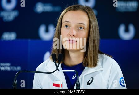 IGA Swiatek, de Pologne, s'entretient avec les médias après son deuxième match de ronde-Robin lors de la coupe unie de tennis de Brisbane 2023 sur 2 janvier 2023 à Brisbane, Australie - photo : Rob Prange/DPPI/LiveMedia Banque D'Images