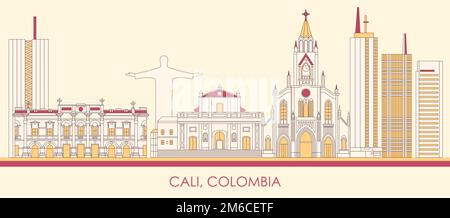 Caricature panorama de la ville de Cali, Colombie - illustration vectorielle Illustration de Vecteur