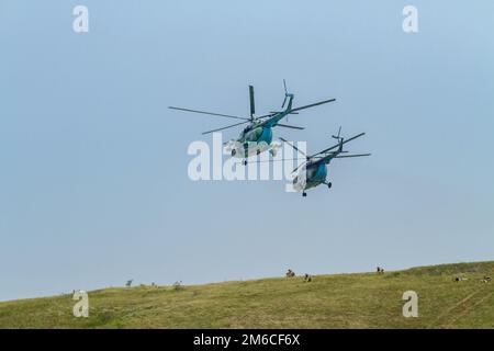 Deux hélicoptères militaires Banque D'Images