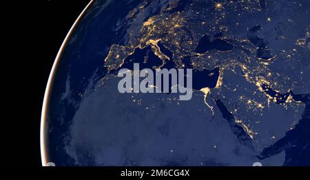 Le Moyen-Orient, l'asie de l'Ouest, l'europe de l'est s'allument la nuit comme dans l'espace. Les éléments de cette image sont fournis par NAS Banque D'Images