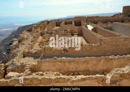 Parc national de Masada en Israël avec la mer Morte en arrière-plan Banque D'Images