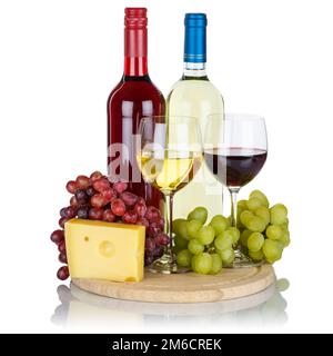 Vin vin fromage vins vin blanc vin rouge carré raisins raisins Isolated Free plate Banque D'Images