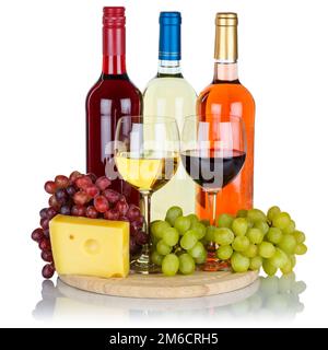 Vin fromage vins vin blanc vin rouge Rose carré raisins raisins Isolated Free plate Banque D'Images