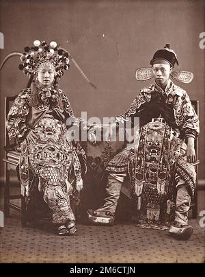 Lai Afong - interprètes chinois - interprètes chinois. Années 1870 - artistes chinois en costumes de théâtre. Banque D'Images