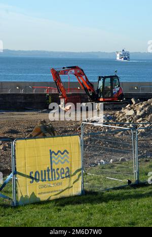 Southsea Coastal Scheme, réparation des murs de mer, Portsmouth, Hampshire, Royaume-Uni. Banque D'Images