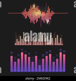Ensemble de design vectoriel d'égaliseur d'onde sonore coloré Illustration de Vecteur