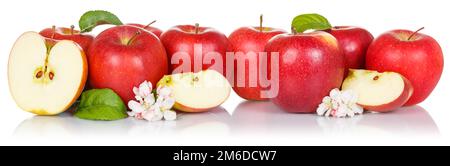 Pomme fruits rouges pommes fruits frais isolés sur blanc dans une rangée Banque D'Images