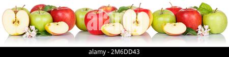 Pommes fruits les pommes rouges et vertes bannière fruits frais isolés sur blanc dans une rangée Banque D'Images