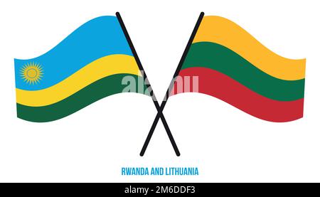 Les drapeaux du Rwanda et de la Lituanie sont croisés et agitent le style plat. Proportion officielle. Corriger les couleurs. Illustration de Vecteur