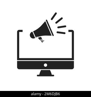 Ordinateur avec icône de vecteur isolé de haut-parleur. Illustration vectorielle plate. Voix numérique graphique. Motif graphique plat. Banque D'Images