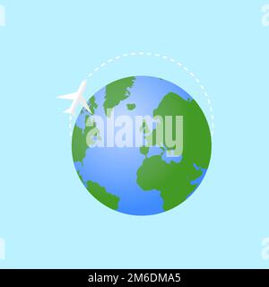 Illustration vectorielle Terre avec globe terrestre et conception plate arrière bleue Banque D'Images