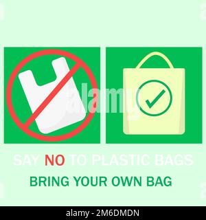 L'illustration vectorielle indique qu'aucun sac en plastique ne prend en charge les achats dans la nature Banque D'Images
