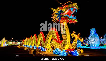 Soirée panoramique du festival chinois de lanterne de dragon Banque D'Images