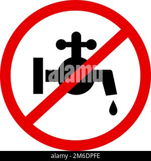 Ne pas utiliser de robinet d'eau. Utilisation du robinet interdite. Ne versez pas d'eau. Vecteur modifiable. Illustration de Vecteur