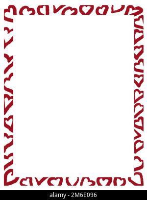 Bordure de cadre de page de Saint-Valentin dessinée à la main. Rose rouge coeur amour kiss illustration invitation, courbes graphiques romantique message d'accueil modèle d'affiche, crayon esquisse Doodle clipart Banque D'Images