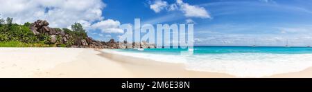 Seychelles Grand Anse plage la Digue île vue panoramique panorama vacances voyage voyage Banque D'Images