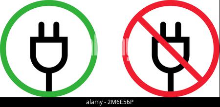 Fiche de charge autorisée et fiche de charge interdite. Prise autorisée et prise non autorisée. Charge autorisée et charge interdite. Symbole de malfuncti Illustration de Vecteur