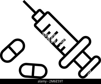 Icône de seringue et icône de médicament en capsule. Vecteur modifiable. Illustration de Vecteur