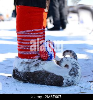 Chaussures unta chaudes. Chaussures des peuples du nord de l'Esquimistiefel ou de l'Inuitstiefel Banque D'Images