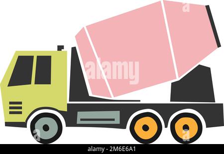 illustration vectorielle de machine de construction de type scandi pour enfants, camion mélangeur de béton isolé sur fond blanc Illustration de Vecteur