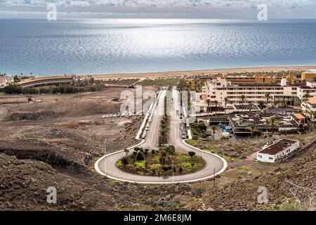 Morro Jable vue avec l'océan Atlantique sur Fuerteventura, Espagne Banque D'Images