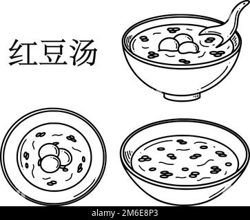 Hong dou Tang, traduction de la soupe chinoise aux haricots rouges. Illustration vectorielle de dessert du nouvel an chinois dans un style Doodle. Illustration de Vecteur