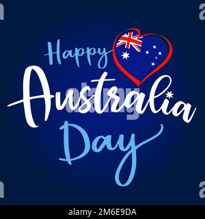 Concept de carte de vœux Happy Australia Day. Lettres manuscrites, coeur et drapeau australien. Éléments isolés. Affiche. Modèle graphique. Illustration de Vecteur