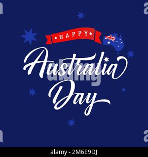 Concept de carte de vœux Happy Australia Day. Lettres manuscrites, coeur et drapeau australien. Éléments isolés. Affiche. Modèle graphique. Illustration de Vecteur