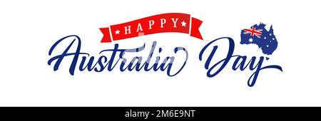 Bannière ou bouton horizontal Happy Australia Day. Isole les éléments. Australie état fête célébration voeux design. Modèle graphique. Illustration de Vecteur