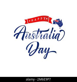 Concept de carte de vœux Happy Australia Day. Lettres manuscrites, coeur et drapeau australien. Éléments isolés. Affiche. Modèle graphique. Illustration de Vecteur