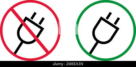Utilisation interdite et autorisée de la prise électrique. Icône de prise de courant rechargeable et non payante définie. Vecteur modifiable. Illustration de Vecteur
