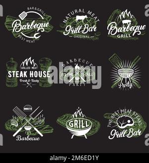 Ensemble vectoriel d'emblèmes, logos, badges et étiquettes pour barbecue vintage Illustration de Vecteur