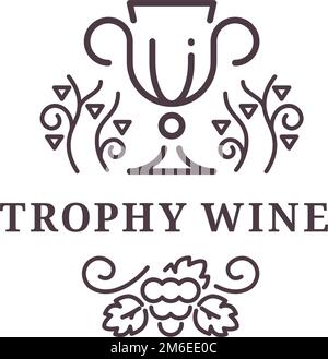 Étiquette de vin de trophée. Logo de la chaîne de production de boissons Illustration de Vecteur