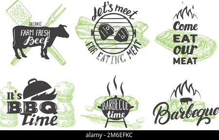 Ensemble vectoriel d'emblèmes, logos et étiquettes de grillades vintage Illustration de Vecteur