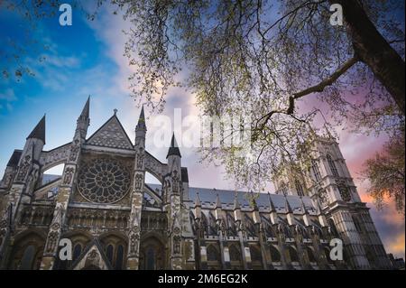 Coucher de soleil sur l'abbaye de Westminster à Londres, Royaume-Uni Banque D'Images