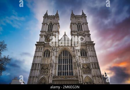 Coucher de soleil sur l'abbaye de Westminster à Londres, Royaume-Uni Banque D'Images