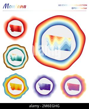 Collection de logos Montana. Badge coloré de l'état américain. Calques autour de la forme de bordure du Montana. Illustration vectorielle. Illustration de Vecteur